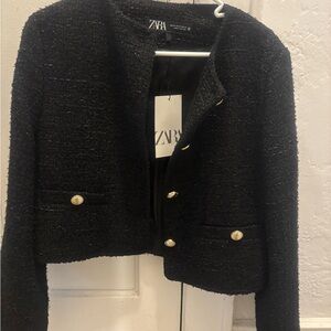 Zara Women's Elegant Black Textured Blazer